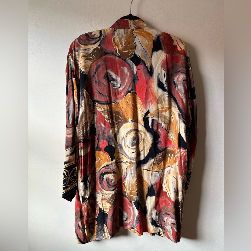 Vintage 80s AKF New York Art To Wear Abstract Floral Rayon Open Cardigan Boho